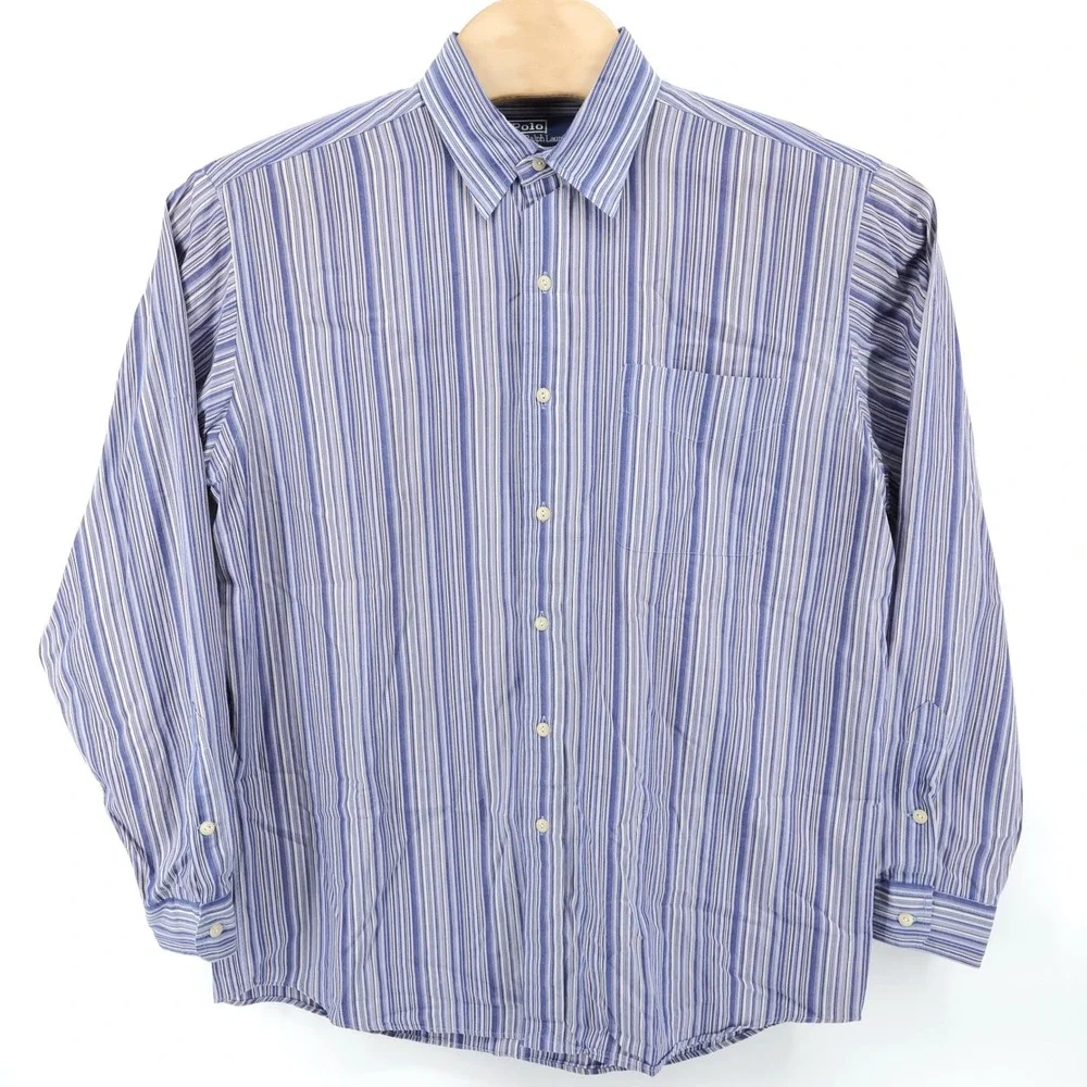 Polo Ralph Lauren Button Down‎ Shirt Blue Striped Jerome Cotton Mens L